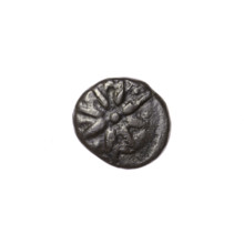 bronze coin, Pantikapaion; tripod (iconographic); eight-pointed star (iconographic); stars; aw: