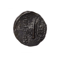 Bronze coin, Pantikapaion; obverse: head of Apollo in laurel wreath facing right; reverse: quiver