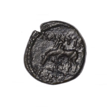 Bronze coin, Pantikapaion; obverse: head of Apollo in laurel wreath facing right; reverse: grazing