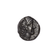 bronze coin, Pantikapaion; head of Apollo (iconographic) on obverse—head of Apollo in laurel wreath