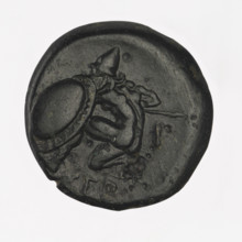 bronze coin, Chersonesos, Artemis on a quadriga (iconographic), kneeling warrior (iconographic),