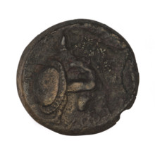 bronze coin, Chersonesos, Artemis on a quadriga (iconographic), warriors, kneeling warrior