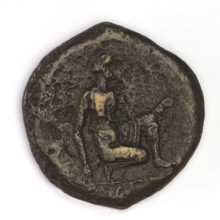 bronze coin, Chersonesos, Artemis kneeling, griffins, Artemis with a bow, eagle-headed griffin to