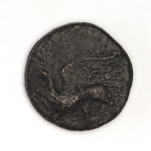 bronze coin, Chersonesos, griffins, Artemis kneeling, Black Sea, Artemis (mythology), Artemis with