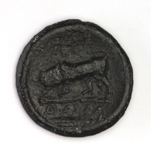 Bronze coin, Chersonesos (Chersonesos Taurica), 300–290 BC. Obverse: Artemis (Deva) facing left,