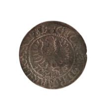 Szelag coin, 1627. Obverse: Prussian eagle with crowned letter S on its chest; rim inscription