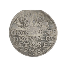 Trojak (with a bust of Frederick Kettler). Obverse: in border a male bust in armor decorated with a