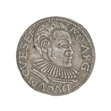 Trojak (with a bust of Frederick Kettler). Obverse: in the border a male bust in armor decorated