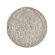 Trojak (with a bust of Wilhelm Kettler). Obverse: in border a male bust with long hair and a