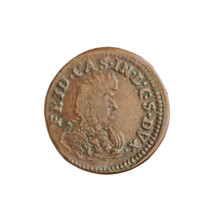 Szelag (coin), 1696. Obverse: beaded border; male bust in a wig and decorative/parade armor facing
