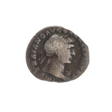 Denarius of Trajan (53–117; Roman emperor 98–117). Obverse: head of Trajan in laurel wreath facing