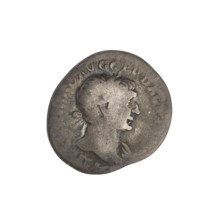 Denarius, Trajan (53–117; Roman emperor 98–117). Obverse: head of Trajan with laurel wreath facing