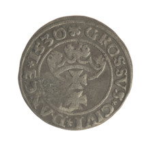 Gdansk grosz, Sigismund I the Old (King of Poland; 1506–1548). Polish coin (1530). Obverse: Crowned