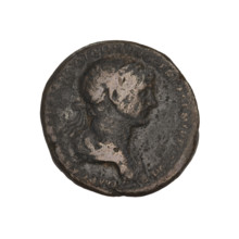 Trajan (53–117; Roman Emperor 98–117). Obverse: head of Trajan in a radiant crown; rim inscription