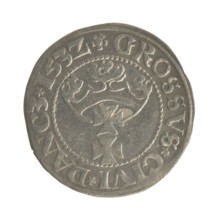 Gdansk grosz, Sigismund I the Old (King of Poland; 1506–1548). Polish coin depicting male royal