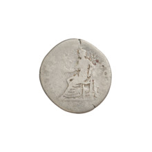 Denarius of Hadrian (76–138; Roman emperor 117–138). Obverse: bust of Hadrian right, laurel wreath