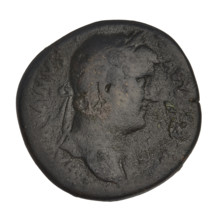 Sestertius of Hadrian (76–138; Roman emperor 117–138). Obverse: Bust of Hadrian with laurel wreath