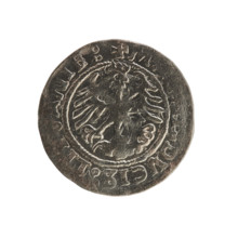 Lithuanian half-grosz, Sigismund I the Old (King of Poland; 1506–1548). Obverse: Pogon (Lithuanian