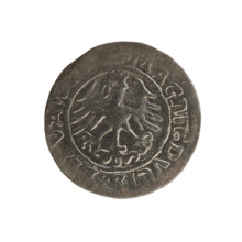 Lithuanian half-grosz, Sigismund I the Old (King of Poland; 1506–1548). Obverse: Pogon (Lithuanian