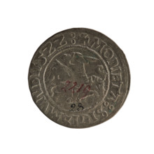 Lithuanian half-grosz, Sigismund I the Old (King of Poland; 1506–1548). Obverse: Pogon (Lithuanian