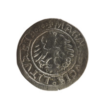 Lithuanian half-grosz, Sigismund I the Old (king of Poland; 1506–1548). Obverse: Chaser (Chaser