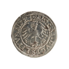 Lithuanian half-grosz, Sigismund I the Old (King of Poland; 1506–1548). Silver coin (half-grosz),