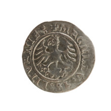 Lithuanian half-grosz, Sigismund I the Old (king of Poland; 1506–1548). Coin (1522). Obverse: