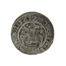 Lithuanian half-grosz, Sigismund I the Old (king of Poland; 1506–1548). Obverse: Pursuer (emblem of