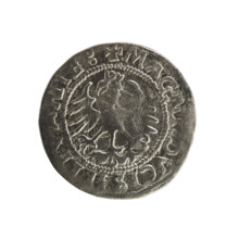 Lithuanian half-grosz, Sigismund I the Old (king of Poland; 1506–1548). Silver coin, 1523. Obverse: