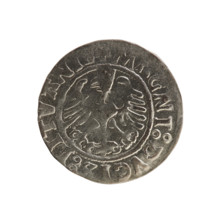 Lithuanian half-grosz, Sigismund I the Old (king of Poland; 1506–1548). Coin (1523). Obverse:
