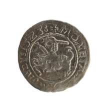 Lithuanian half-grosz, Sigismund I the Old (king of Poland; 1506–1548). Obverse: Pursuer turned