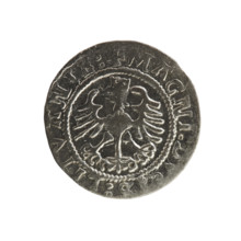 Lithuanian half-grosz, Sigismund I the Old (king of Poland; 1506–1548). Polish coin of the