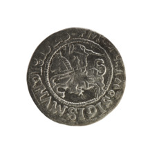Lithuanian half-grosz, Sigismund I the Old (king of Poland; 1506–1548). Obverse: Chaser (Lithuanian