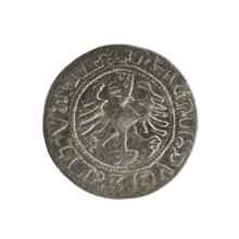 Lithuanian half-grosz, Sigismund I the Old (king of Poland; 1506–1548). Obverse: Chaser (Lithuanian