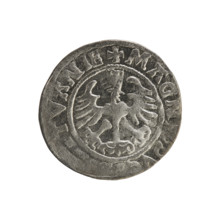 Lithuanian half-grosz, Sigismund I the Old (king of Poland; 1506–1548). Polish coin of the