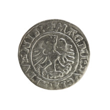 Lithuanian half-grosz, Sigismund I the Old (king of Poland; 1506–1548). Silver coin, 1525. Obverse:
