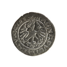Lithuanian half-grosz, Sigismund I the Old (king of Poland; 1506–1548). R8 (rarity). Polish coin,