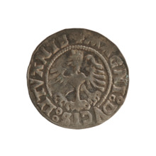 Lithuanian half-grosz, Sigismund I the Old (king of Poland; 1506–1548). Obverse: Pursuer