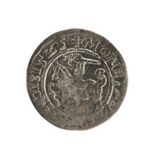 Lithuanian half-grosz, Sigismund I the Old (King of Poland; 1506–1548). Obverse: Pogon (Lithuanian