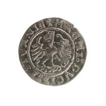 Lithuanian half-grosz, Sigismund I the Old (King of Poland; 1506–1548). Obverse: Pogon (Lithuanian