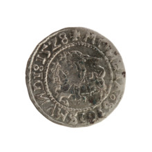 Lithuanian half-grosz, Sigismund I the Old (King of Poland; 1506–1548). Obverse: Pogon (Lithuanian