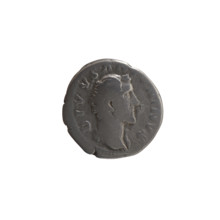 Denarius of Marcus Aurelius (121–180), issued after 161. Obverse: head of Antoninus Pius without a