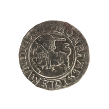 Lithuanian half-grosz, Sigismund I the Old (king of Poland; 1506–1548). Silver coin (half-grosz),