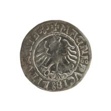 Lithuanian half-grosz, Sigismund I the Old (king of Poland; 1506–1548). Silver coin (half-grosz), c