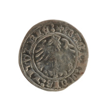 Lithuanian half-grosz, Sigismund I the Old (King of Poland; 1506–1548). Obverse: Pogon (Chase)