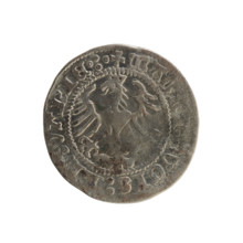 Lithuanian half-grosz, Sigismund I the Old (King of Poland; 1506–1548). Obverse: Pogon turned left;