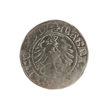 Lithuanian half-grosz, Sigismund I the Old (King of Poland; 1506–1548). Obverse: Pogon (Lithuanian