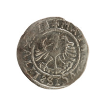 Lithuanian half-grosz, Sigismund I the Old (King of Poland; 1506–1548). Obverse: Pogon (mounted