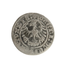 Lithuanian half-grosz, Sigismund I the Old (King of Poland; 1506–1548). Obverse: Pogon (Lithuanian