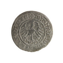 Lithuanian half-grosz, Sigismund I the Old (king of Poland; 1506–1548). Obverse: Pursuer turned